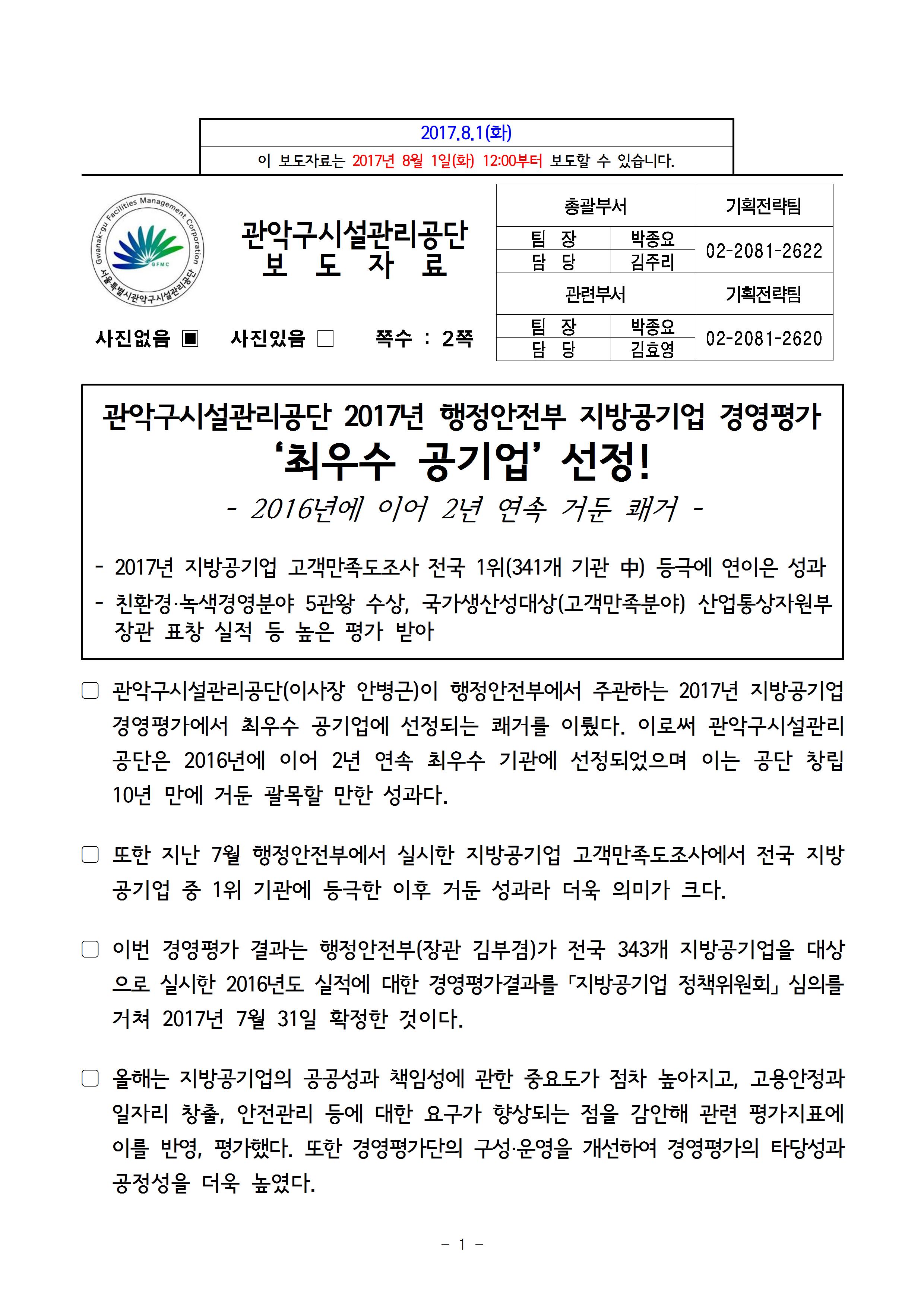 1. 보도자료[관악구시설관리공단, 지방공기업 경영평가 결과 2년 연속 ‘최우수’ 공기업 선정]001.jpg