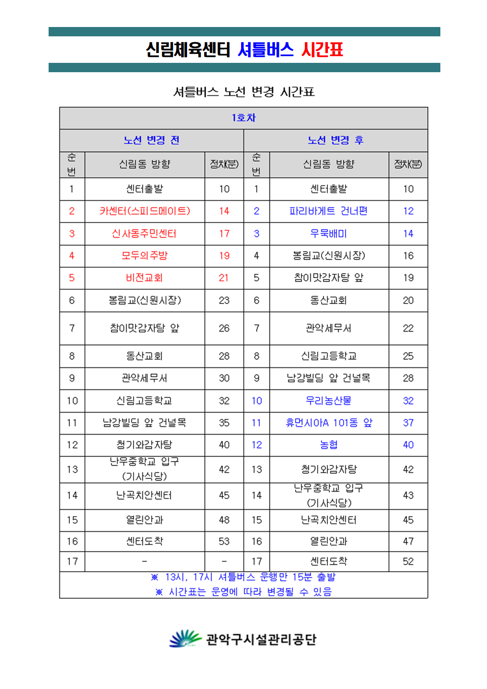 신림체육센터 셔틀버스 노선 변경 및 운영안내, 시간표_1040B20230209152427002.png