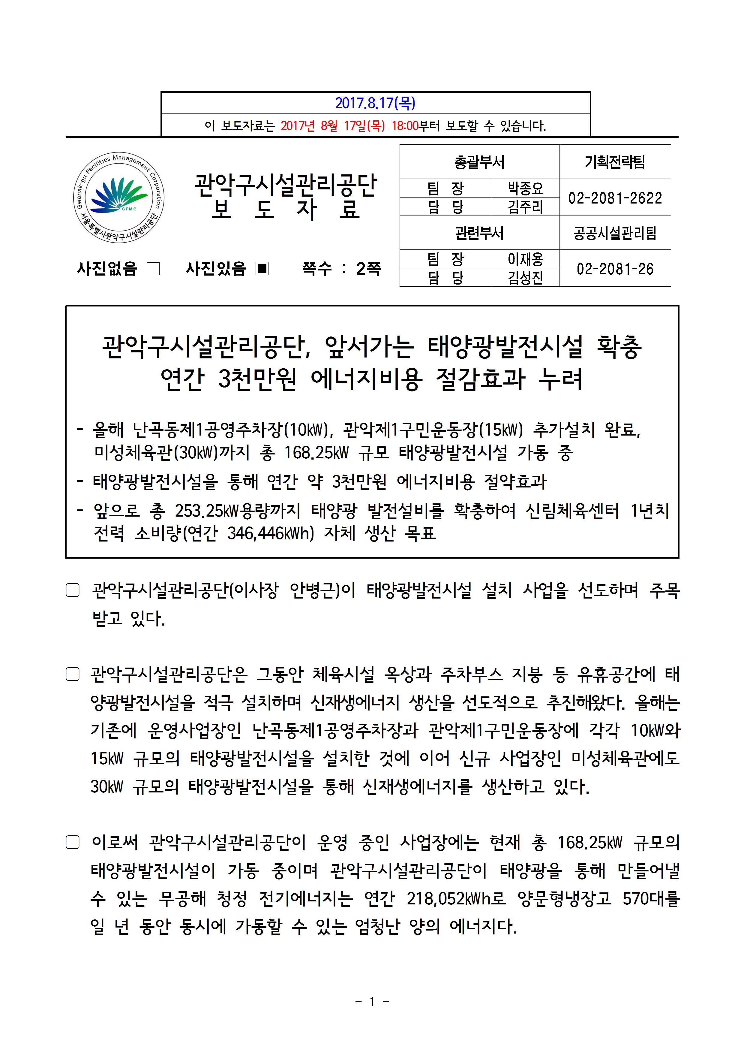 보도자료_관악구시설관리공단, 앞서가는 태양광발전시설 확충 연간 3천만원 에너지비용 절감효과 누려001.jpg